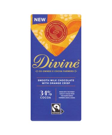 Divine 34 Percent Milk Chocolate with Orange Crisp Bar 90g Milk & Orange Crisp