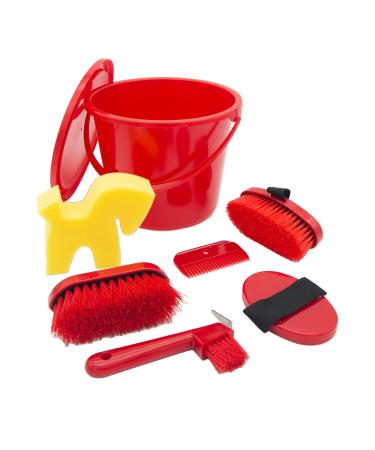 PFIFF 102361 Grooming set lockable grooming bucket filled grooming box horse care red