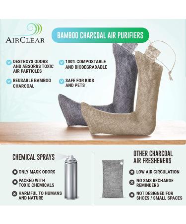 AirClear Bamboo Charcoal Shoe Deodorizer Bags - 4 Pack 3.5oz/100g | Natural Fresh Air Purifier for Shoes, Bags & Clothes | Eliminate Odors & Harmful Particles | Grey Color - Buy Online on SooperMarket.com