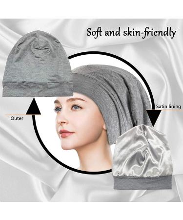 Satin Bonnet Sleep Cap - Adjustable Slouchy Beanie for Curly Hair - Light Gray - Buy Online on SooperMarket.com