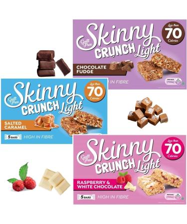 Skinny Crunch Light Raspberry & White Chocolate 5X19g Skinny Crunch Light Salted Caramel 5X19g Skinny Crunch Light Chocolate Fudge Bars 5x19g With Oerich Card - Buy Online on SooperMarket.com