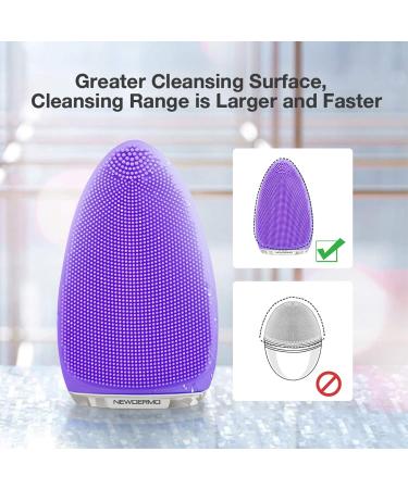 Facial Cleansing Brush by NEWDERMO Vibrating Silicone Face Scrubber - 2 Function Modes and 7 Speeds Rechargeable IPX7 Waterproof Face Brush for Deep Cleaning Pores Exfoliating and Massaging Purple - Buy Online on SooperMarket.com