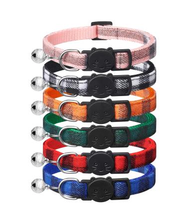 Extodry 6 Pack Classic Plaid Cat Collars with Bells - Breakaway Kitten Collar and Adjustable 7-12in,Cute Kitty Collar for Girl Boy Cats,Pet Gifts,Accessories,Supplies,Stuff 7''-12''