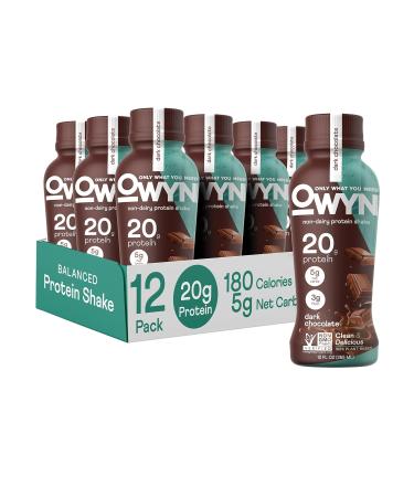OWYN Plant Based Protein Shake, Dark Chocolate, with 20g Vegan Protein from Organic Pumpkin seed, Flax, Pea Blend, Omega-3, Prebiotic supplements and Superfoods Greens Blend for an all-in-one nutritional shake, Gluten and Soy-Free, Non-GMO (12 Pack)