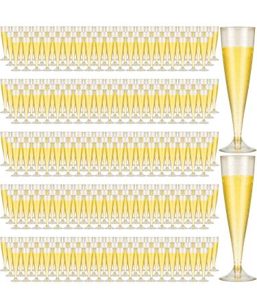 Gerrii 300 Pcs 4.5 oz Plastic Champagne Glasses Gold Glitter Plastic Champagne Flute Disposable Clear Toasting Glasses Plastic Wedding Champagne Glasses for Mimosa Bar Event Baby Shower Party