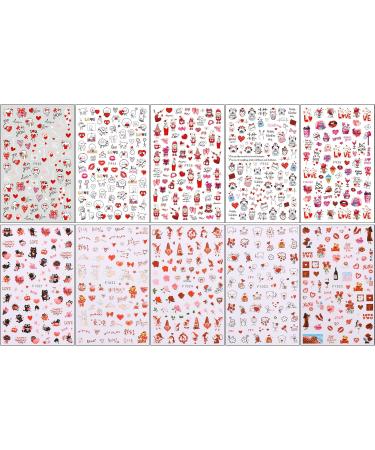 JMEOWIO 10 Sheets Valentines Day Heart Nail Art Stickers Decals Self-Adhesive Rose Love Nail Supplies Nail Art Design Decoration Accessories - Buy Online on SooperMarket.com