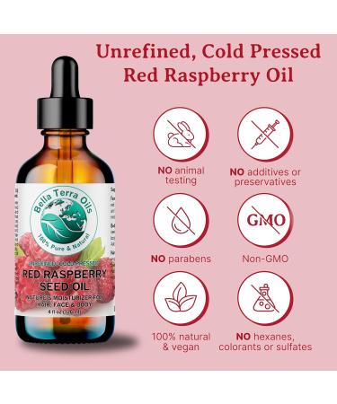 Bella Terra Red Raspberry Seed Oil 2 oz | Omega Fatty Acids & Vitamin E for Skin Nourishment | Luxurious Cold-Pressed Oil - Buy Online on SooperMarket.com