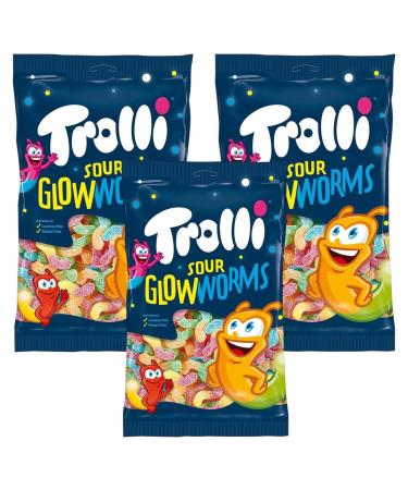 Trolli Sour Glowworms Gummy Candy Chewy Sweets Lactose Gluten Free 6 Fruity Flavours 150g - 3x Share Bags