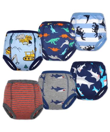 MooMoo Baby Cotton Training Pants Strong Absorbent Toddler Potty Training Underwear for Baby Girl and Boy 2T-7T Blue and Grey 4T (Pack of 6)