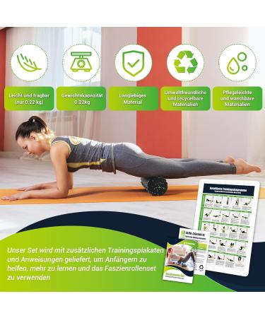 Buy Fascia Roll Set - 3D Texture Massage with Instructions & Poster (German) | Klein Duoball Fascia Ball & Roller - Black Green EPP - International Shipping Available - Buy Online on SooperMarket.com