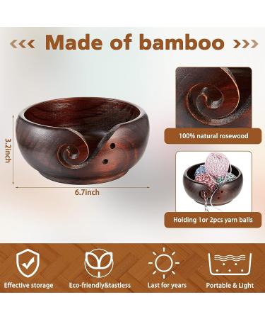 Handmade Wooden Yarn Bowl with 12 Crochet Hooks - Dark Brown 7x7x3 Inch - Crocheting & Knitting Storage and DIY Crafts Tools - Buy Online on SooperMarket.com