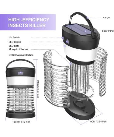 3000V Electric Solar Bug Zapper | Indoor Outdoor Mosquito Killer | Waterproof Pest Control Rechargeable Fly Trap for Home Kitchen Patio Camping - Buy Online on SooperMarket.com