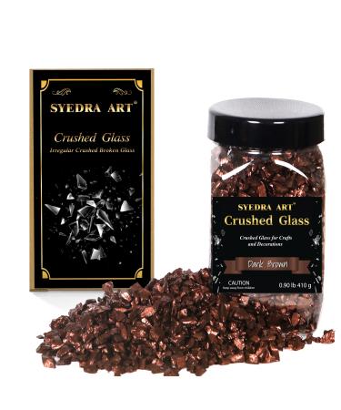 Syedra Crushed Glass for Crafts, Glitter, High Luster Metallic Broken Glass for Crafts Bulk, Bar, Garden Decoration, 3-6mm, 410G (Dark Brown)