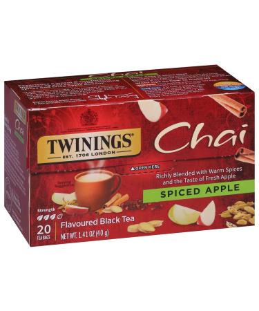 Twinings Spiced Apple Chai Individually Wrapped Black Tea Bags | Caffeinated Sweet & Savoury Apple Cinnamon Cardamom Cloves & Ginger | 20 Count (Pack of 6) | Enjoy Hot or Iced Spiced Apple Chai 20 Count (Pack of 6)