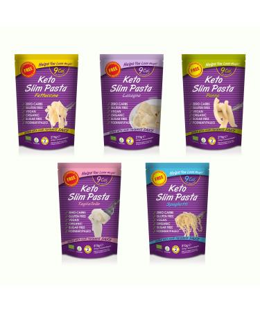 Eat Water Slim Konjac Pasta 2 of Each Penne Fettuccine Spaghetti Lasagne & Thai Style Noodles 270g Each | Made from Organic Konjac | Keto Paleo Diet and Vegan | Zero Sugar and Low Calorie Food