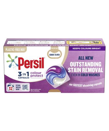 Persil 3 in 1 Colour Protect Laundry Washing Capsules keeps colours bright with recyclable plastic-free box* 3x 32 capsules (96 washes)