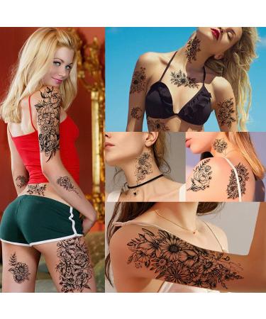 Yazhiji Large Chrysanthemum and Lotus Flowers Temporary Tattoos - Waterproof Fake Stickers for Women - Buy Online on SooperMarket.com