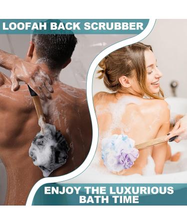 Sunnyray 5 Count Shower Loofah on a Stick - Exfoliating Nylon Mesh Luffa Bath Sponges for Deep Cleansing - Long Handle Back Scrubber for Men and Women (Multicolor) - Buy Online on SooperMarket.com