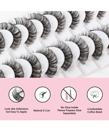 Glowing Win 10 Pair 3D False Eyelashes | Russian Strip Lashes | D Curl Reusable Cat Eye Volume & Wispy Fake Lashes - Buy Online on SooperMarket.com