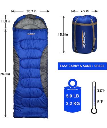 0 Degree Winter Sleeping Bag for Adults (450GSM) - 5F to 32F Temp Range, Waterproof, Portable, Compression Sack - Royal Blue, Ideal for Camping, Hiking, Backpacking - Big and Tall, 4 Season - Buy Online on SooperMarket.com