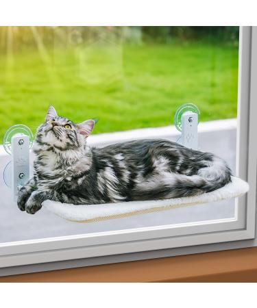 Cat Window Perch Durable Cat Hammock Seat for Indoor Cats Reversible Mat Use Year-Around Foldable Cat Bed Providing All-Around Sunbath Saving Space Washable Holds Up to 40 lbs Beige