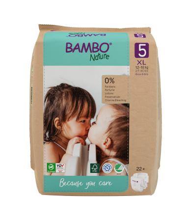 Bambo Nature Premium Eco Nappies Eco-Friendly Sustainable Nappies Enhanced Leakage Protection Secure & Comfortable Baby Nappies Secure & Comfortable- Size 5 Nappies (27-40lb/12-18kg) Junior 22PK