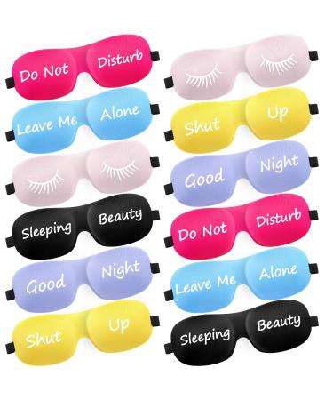 12 Pieces Funny Sleep Mask Soft Blackout Blindfold with Adjustable Strap Cute Sleep Eye Mask 3D Contoured Sleep Mask for Men Women and Kids Sleeping Travel Nap Meditation 6 Styles