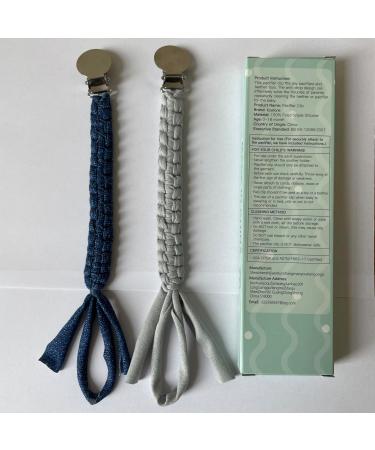 Shop Kowlone 2-Pack Cotton Pacifier Clips for Girls - Braided Dummy Holders in Gray and Star Blue - Ideal Baby Shower Gift - Buy Online on SooperMarket.com