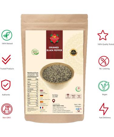 Premium Quality Crushed Black Pepper 100g - Coarse & Cracked | Non GMO, Natural, Vegan | No Additives or Preservatives - Buy Online on SooperMarket.com