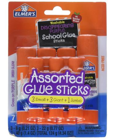 Elmer's Disappearing Purple School Glue Sticks  Assorted Sizes: 3 Small + 3 Giant + 1 Jumbo Glue Stick (E4081)