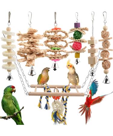 Onebarleycorn budgie toy parrot toys bird toys parrot toys nymphensittich bird swing canary wooden toys (7 pieces)