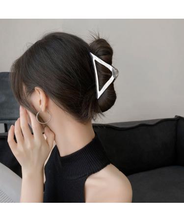 Silver Hair Clips Metal Claw Clips for Thick Hair Large Claw Clips Hair Styling Accessories for Women Geometry French Hair Clip Elegant Metal Hair Barrettes Hairpin Triangle Hair Accessories Non-Slip Hair Ornaments for W...