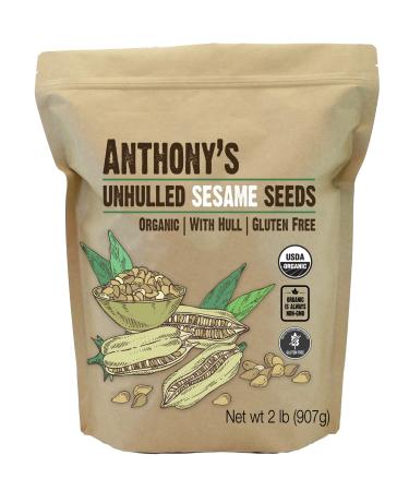 Anthony's Sesame Seeds, 2 lb, Unhulled, Batch Tested and Verified Gluten Free, With Hull, Keto Friendly 2 Pound (Pack of 1)