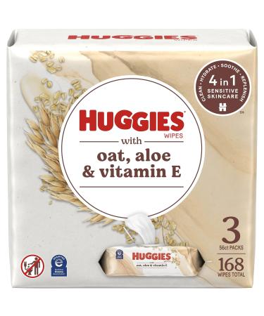 Huggies Wipes with Oat Aloe & Vitamin E Unscented 3 Push Button Packs (168 Wipes Total)