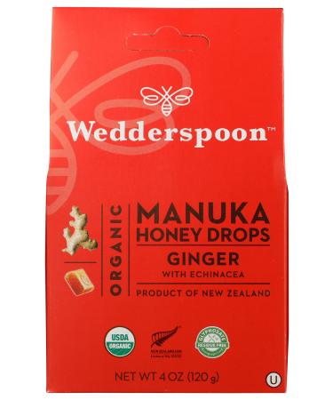 Wedderspoon Organic Manuka Honey Drops Ginger with Echinacea 4 oz (120 g)