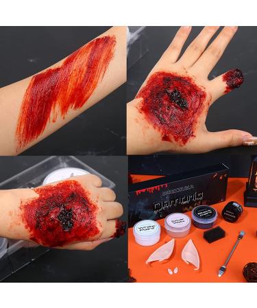 BOBISUKA Halloween Makeup Kit Black White Face Body Paint + Scar Wax + Fake Blood + Elf Ears + Vampire Teeth - Cosplay Face Paint Set - Buy Online on SooperMarket.com