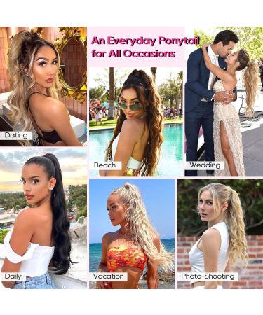 REECHO 24" Ponytail Extension - Claw Clip In Long Curly Wavy Ponytail for Women - Medium Blonde with Highlights - Buy Online on SooperMarket.com