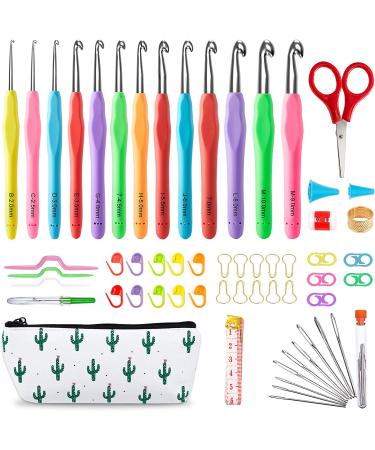 73 Pack Crochet Hooks Set, 13 PCS 2mm(B)-10mm(N) Ergonomic Soft Grip Crochet Handles Yarn Knitting Needles Kit with Case for Arthritic Hand, Inscraft Crochet Starter Kit for Beginners and Lovers