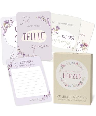Mintkind milestone cards pregnancy |Wonderful gift ideas for expectant mothers |Announce pregnancy |32 milestone cards in the set for magical baby bump photos (flowers pink)