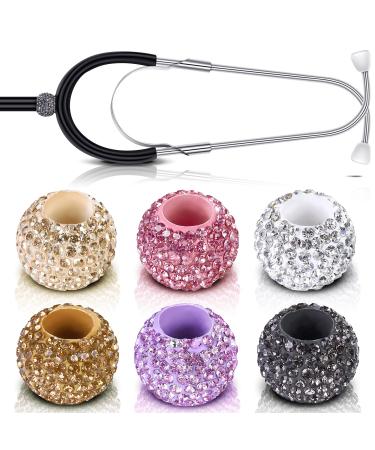 Hicarer 6 Pieces Bling Crystal Stethoscope Charms Nurse Accessories for Work Nurse Vet Crystal Stethoscope Decorations Multiple Colors Purple White Gold Pink Black Yellow