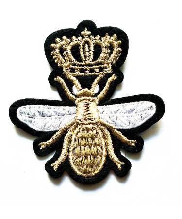 Nipitshop Patches Golden Crown BEE Insect Bugs Cute Kids Bumble Bee Shape Iron On Embroidered Applique Patch for Clothes Backpacks T-Shirt Jeans Skirt Vests Scarf Hat Bag
