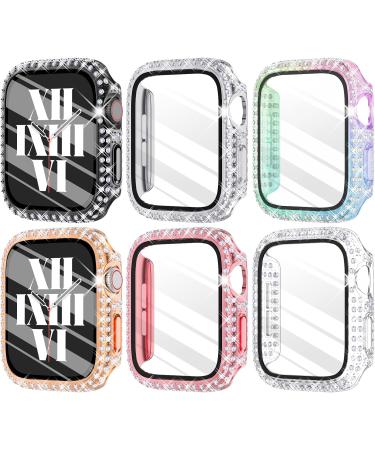 Fullife 6-Pack Crystal Diamond Bling Cases for Apple Watch 40mm | Protective Bumper with Tempered Glass Protector | Compatible with iWatch Series 6/5/4/SE | 6 Colors (Silver/RoseGold/Pink/Black/Iridescent/Clear) - Buy Online on SooperMarket.com