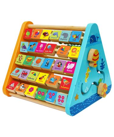 Towo wooden toy motor toys play center made of wood with writing board Abakus letters Numbers Colors watch pictures - learning toys from 1 year - gift idea birthday baby child toddler