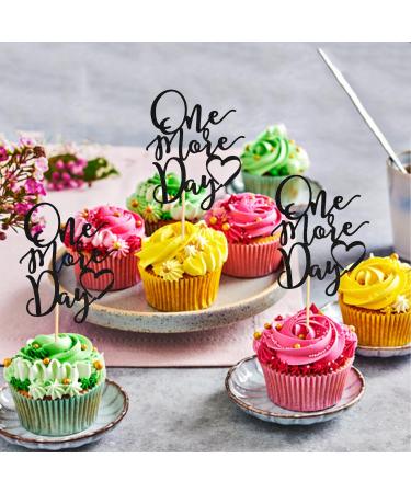 Arthsdite 24Pcs One More Day Cupcake Toppers Glitter Wedding Rehearsal Dinner Cupcake Picks Decoration for Wedding Countdown Theme Party Cake Decorations Supplies - Black Glitter - Buy Online on SooperMarket.com