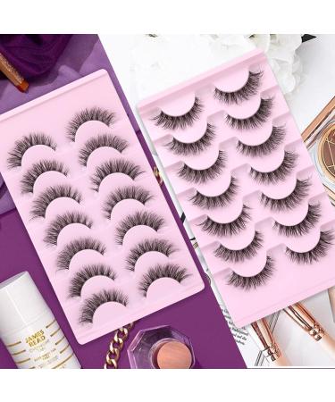 JIMIRE 3D Fluffy False Eyelashes 7 Pairs - Demi-wispies Natural Look Cat Eye Faux Mink Lashes 15MM D Curl Wispy Fluttery Eyelashes with Clear Band - Buy Online on SooperMarket.com