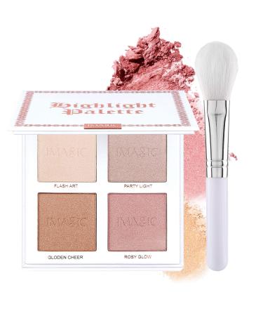 DELISOUL 4 Colors Glistening Highlighter Palette Glow Shimmer Professional Highlight Powder Intensely Pigmented Brighten Face Shaping Highlighter makeup Face Highlighting Illuminator Makeup with Brush