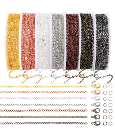 70Ft Jewelry Making Chains, 7 Colors 2mm Stainless Necklace Chains for Jewelry Making, Metal Chains Kit with 210Pcs Jump Rings and 70Pcs Lobster Clasps for DIY Jewelry Necklace Bracelet Anklet Making