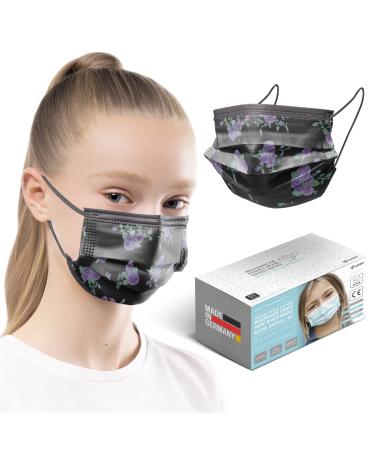 HARD 100 pieces Disposable Face Masks | Made in Germany | Type IIR & CE certified | Breathable Triple Layer - Filtration 99 78% | Elastic Earloops | Mouth Cover - SMALL SIZE - Roses 100 pieces small size (14 5 cm x 9 5 cm) Roses