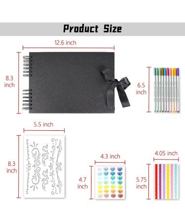 Bemece Scrapbook Album 12.6x8.3 Inch | 80 Pages | Extra Large DIY Handmade Album for Anniversary, Wedding, Travel | Black Card Design with Pen | Craft Paper Thick Scrapbook - Buy Online on SooperMarket.com