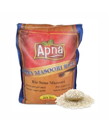 Apna Masoori Rice 9 kg (20 lb) Non-Sticky White Medium Grain Naturally Aromatic Masuri Rice Flavorful Premium Quality 100% Natural Non-GMO Vegan & Gluten Free